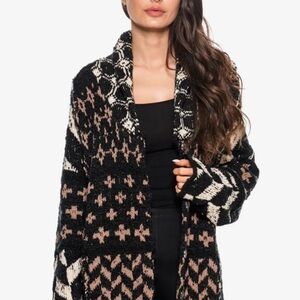 Adore Black & Tan Patterned Open Cardigan